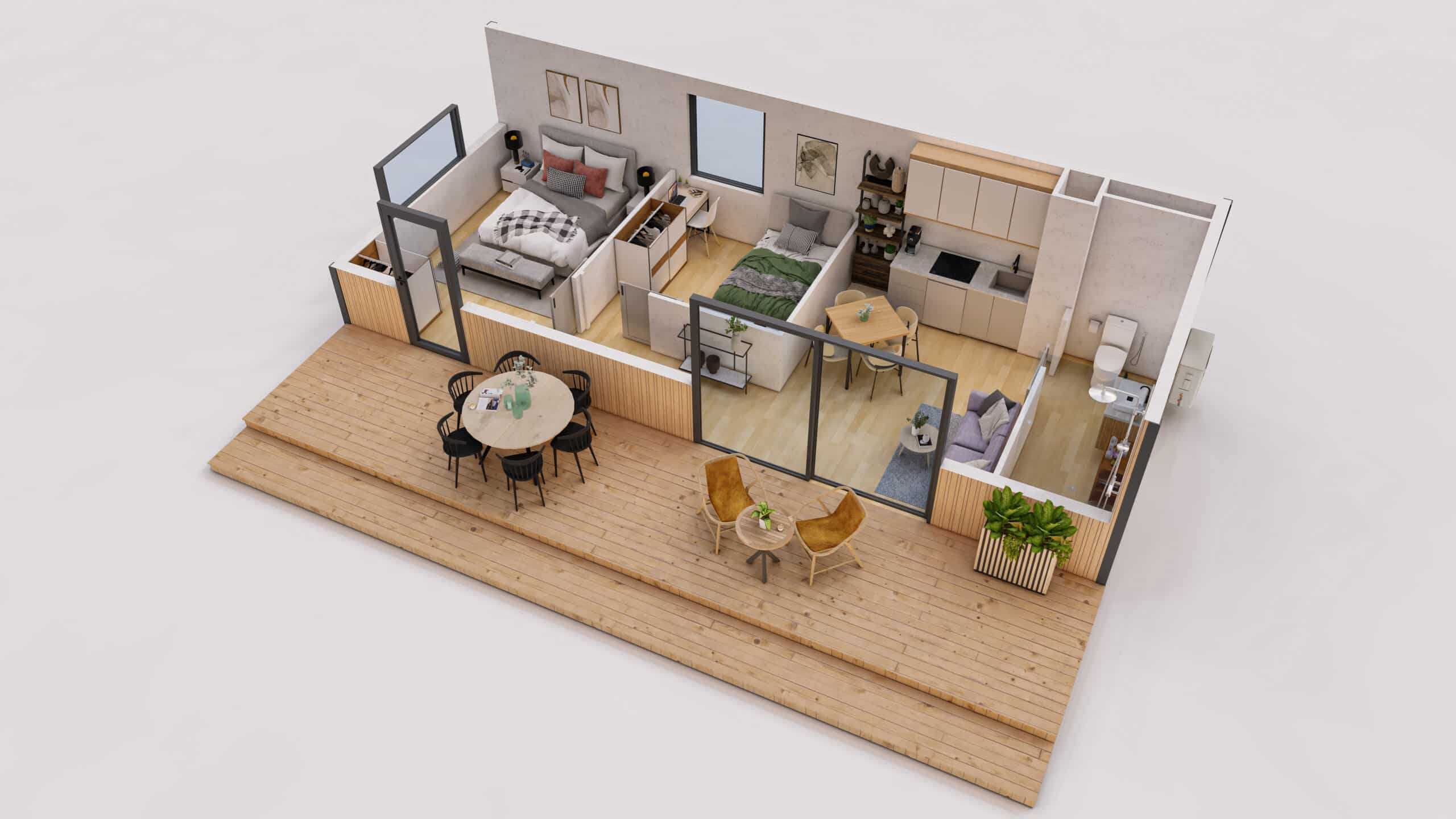 Plan d'un studio de jardin 40m2
