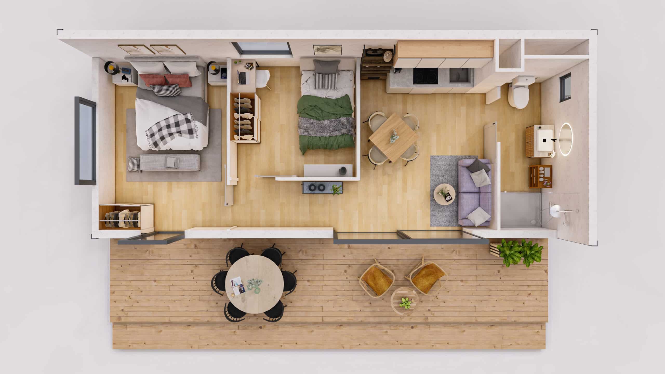 Plan d'un studio de jardin 40m2